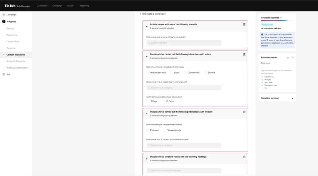 Interest & Behavior TIKTOK ADS