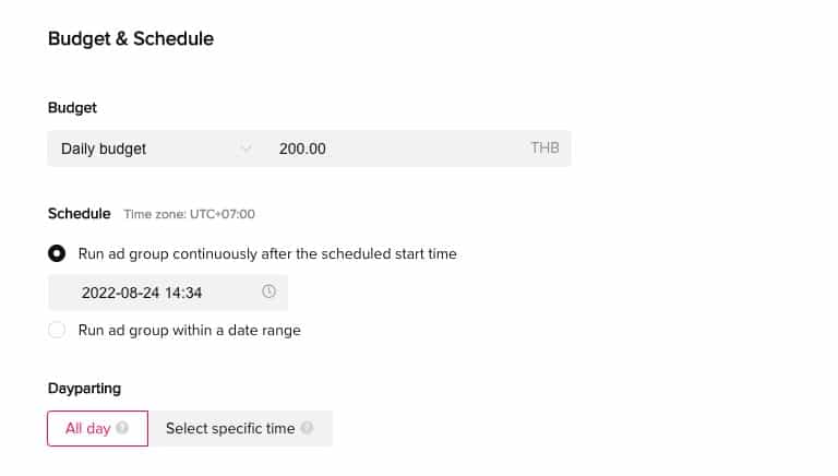 Budget & Schedule TIKTOK ADS